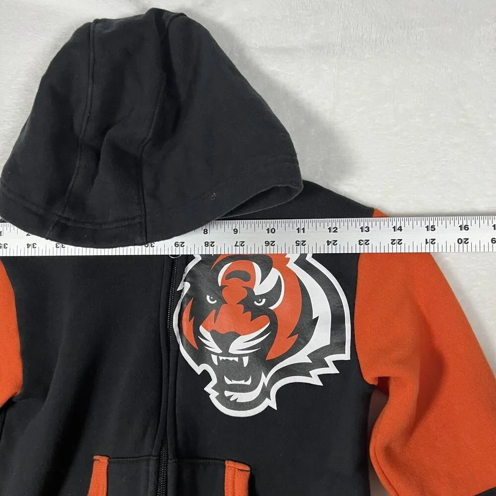 NFL Team Apparel Cincinnati Bengals Kids Full Zip Hoodie Black Orange Medium 5/6